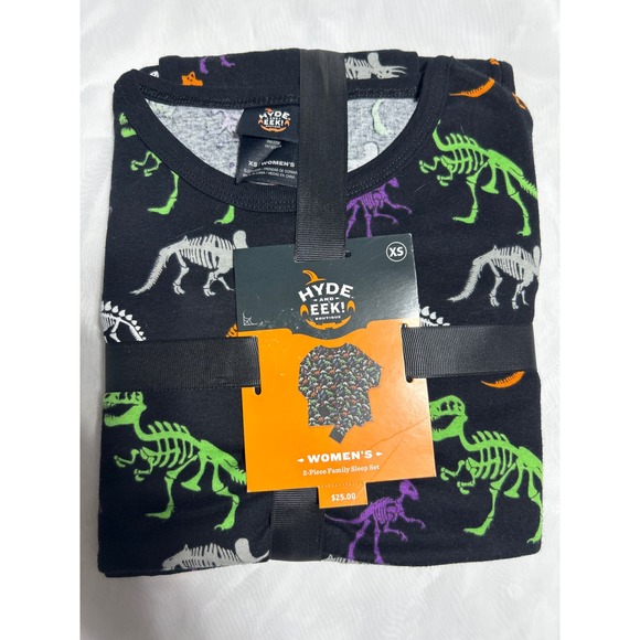 Hyde and Eek! Womens Pajama Set XS Halloween Dinosaur Skeleton Sleepwear - Picture 2 of 6